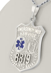 925 Sterling Silver EMT Resuce Badge Pendant Necklace - US Jewels