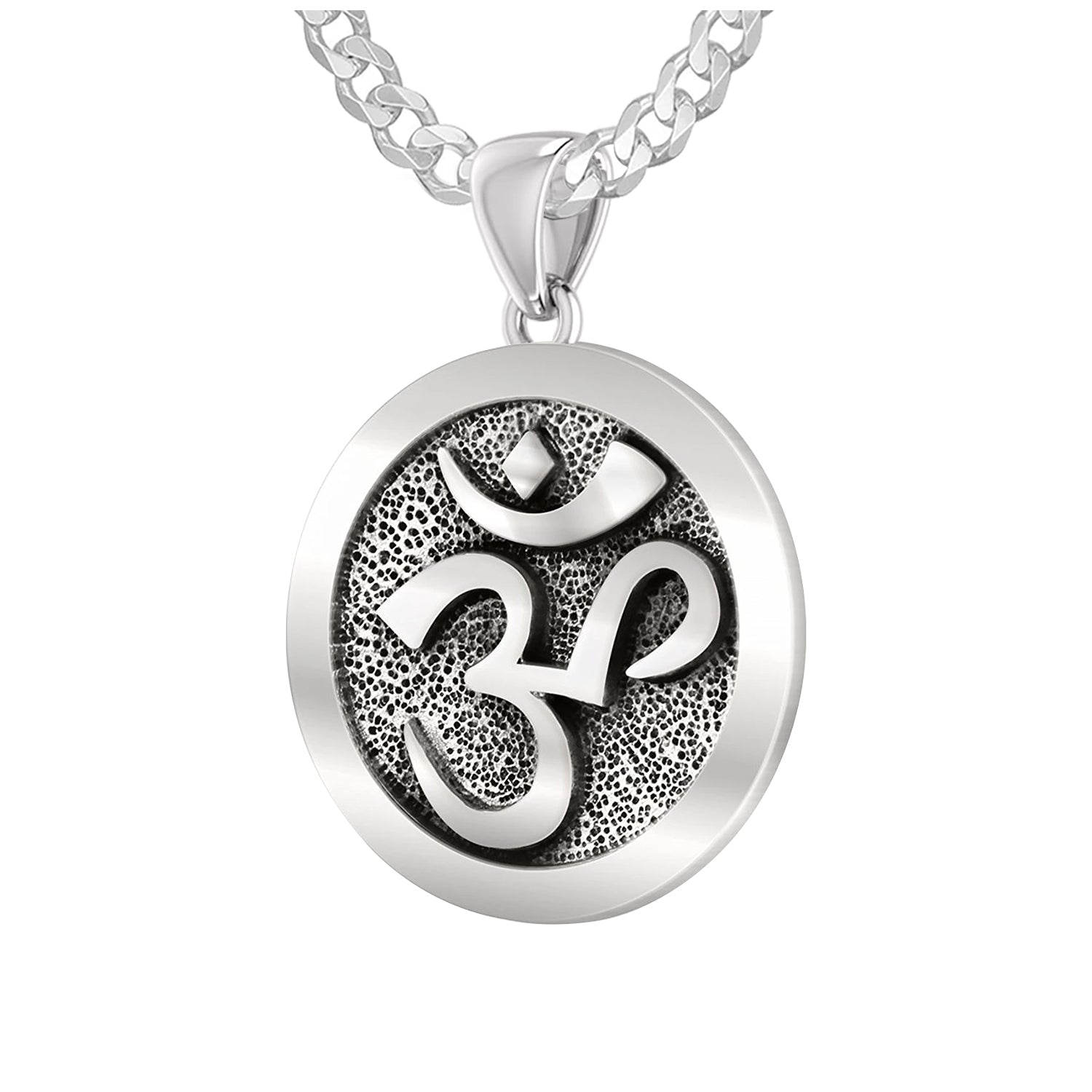 925 Sterling Silver Hindu Yoga Meditation Om Aum Symbol Pendant Necklace -  18in 2.3mm Curb Chain