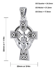 925 Sterling Silver Irish Celtic and Claddagh Cross Pendant Necklace - US Jewels
