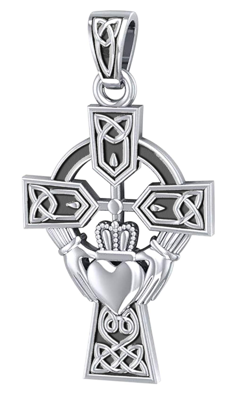 925 Sterling Silver Irish Celtic and Claddagh Cross Pendant Necklace - US Jewels