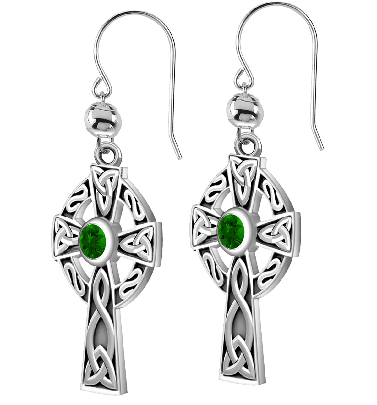 925 Sterling Silver Irish Celtic Knot Cross Birthstone Earrings - US Jewels