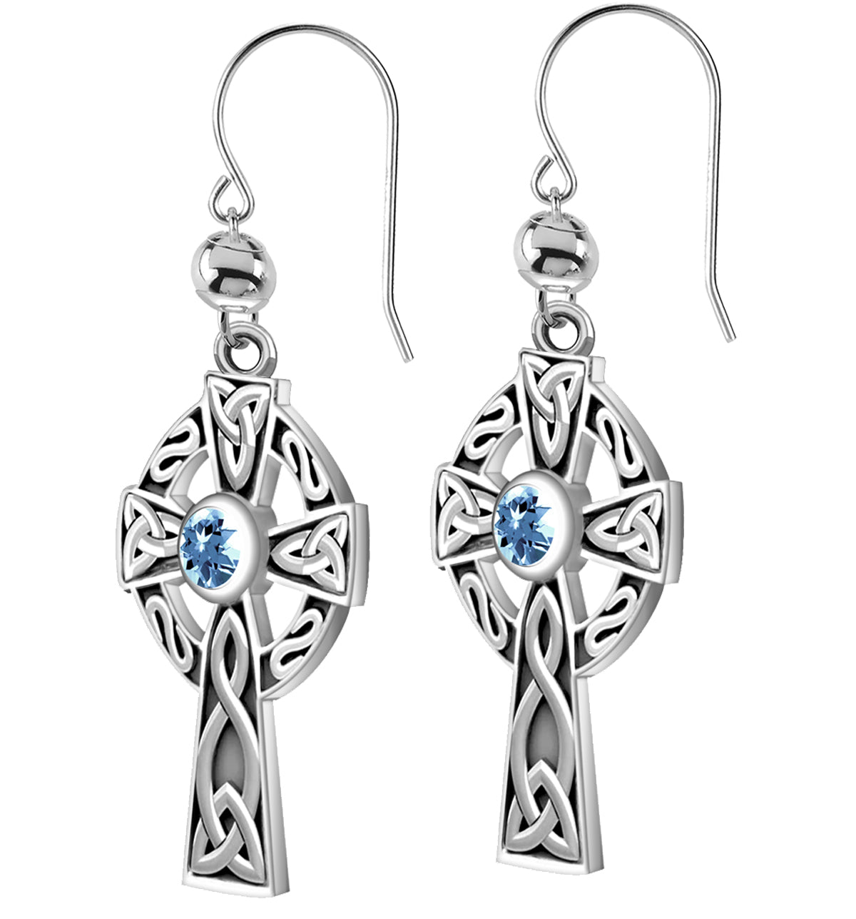925 Sterling Silver Irish Celtic Knot Cross Birthstone Earrings - US Jewels
