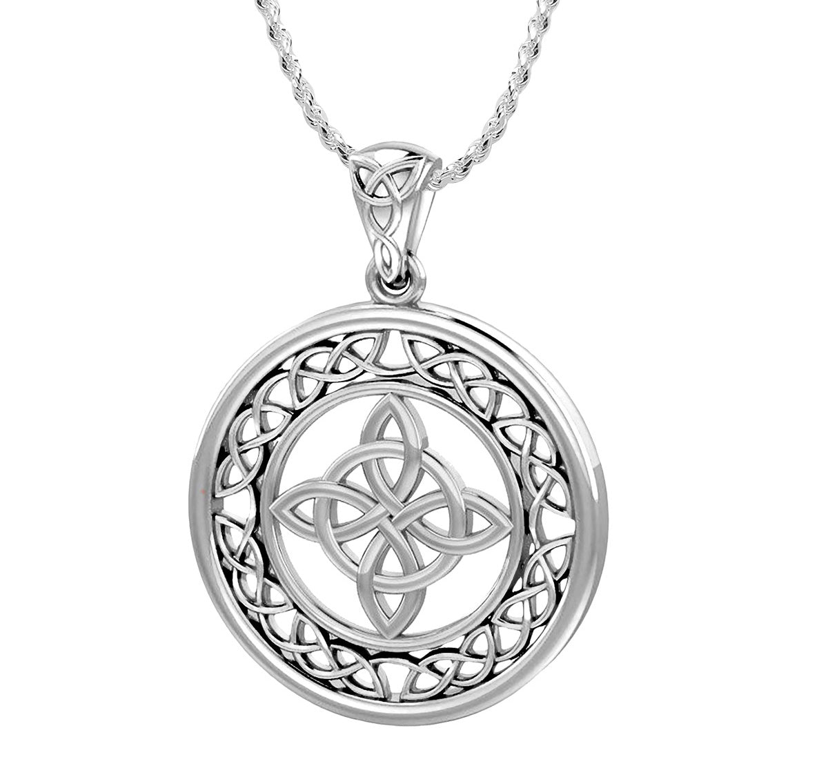 925 Sterling Silver Irish Celtic Quaternary Knotwork Pendant Necklace - US Jewels