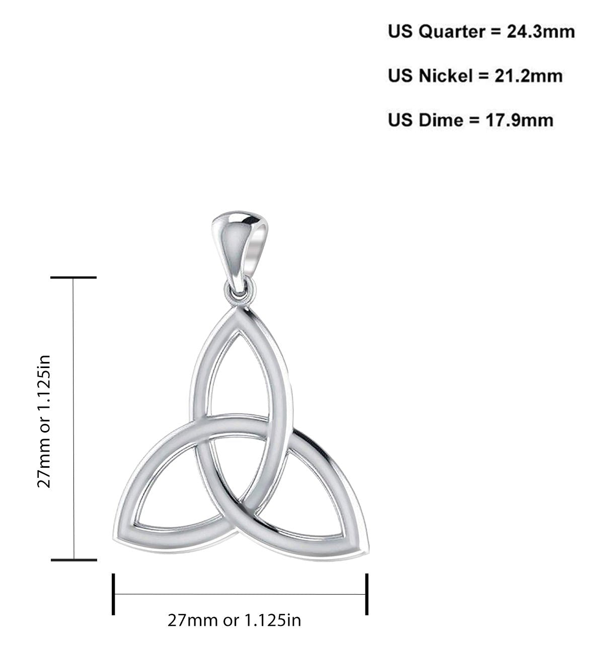925 Sterling Silver Irish Celtic Triquetra Knot Pendant Necklace - US Jewels