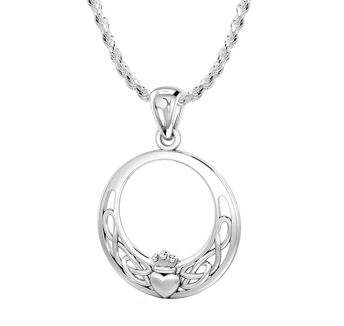 925 Sterling Silver Irish Claddagh & Celtic Knotwork Pendant Necklace - US Jewels