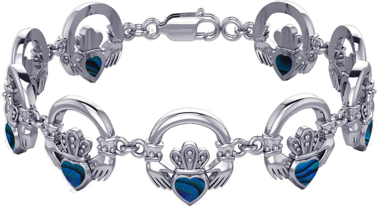 925 Sterling Silver Irish Claddagh Link Bracelet