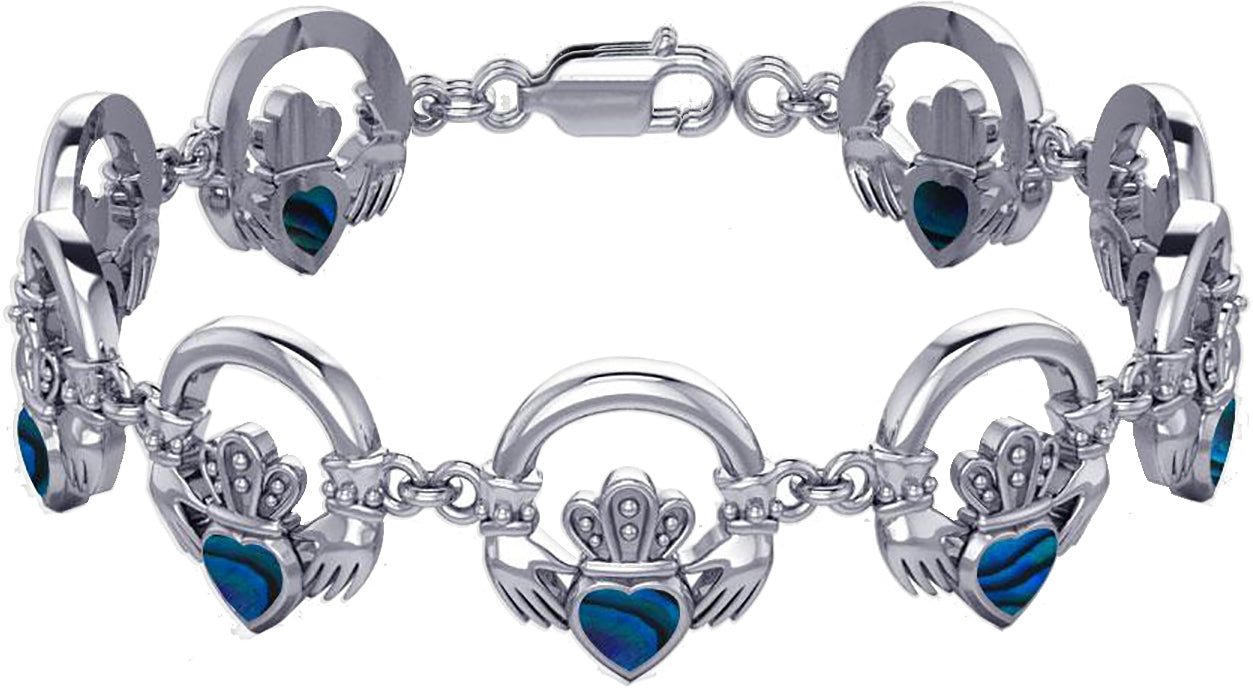 925 Sterling Silver Irish Claddagh Link Bracelet - US Jewels
