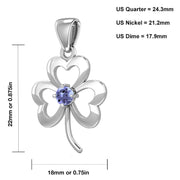 925 Sterling Silver Irish Shamrock Clover Birthstone Pendant Necklace - US Jewels
