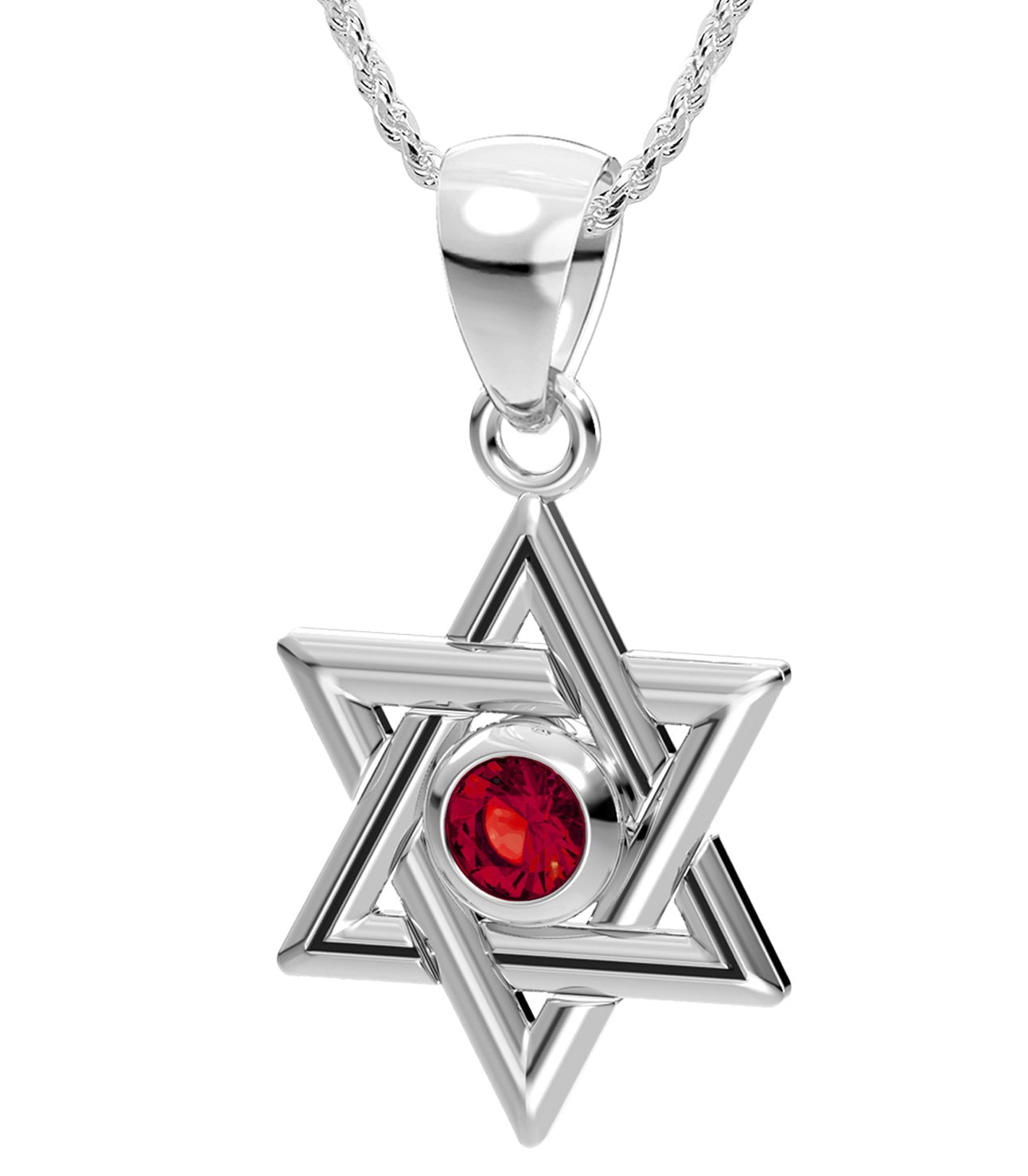925 Sterling Silver Jewish Star of David Birthstone Pendant Necklace - US Jewels