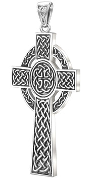 925 Sterling Silver Large Antique Finish Irish Celtic Cross Pendant Necklace - US Jewels