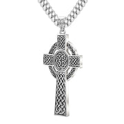 925 Sterling Silver Large Antique Finish Irish Celtic Cross Pendant Necklace - US Jewels