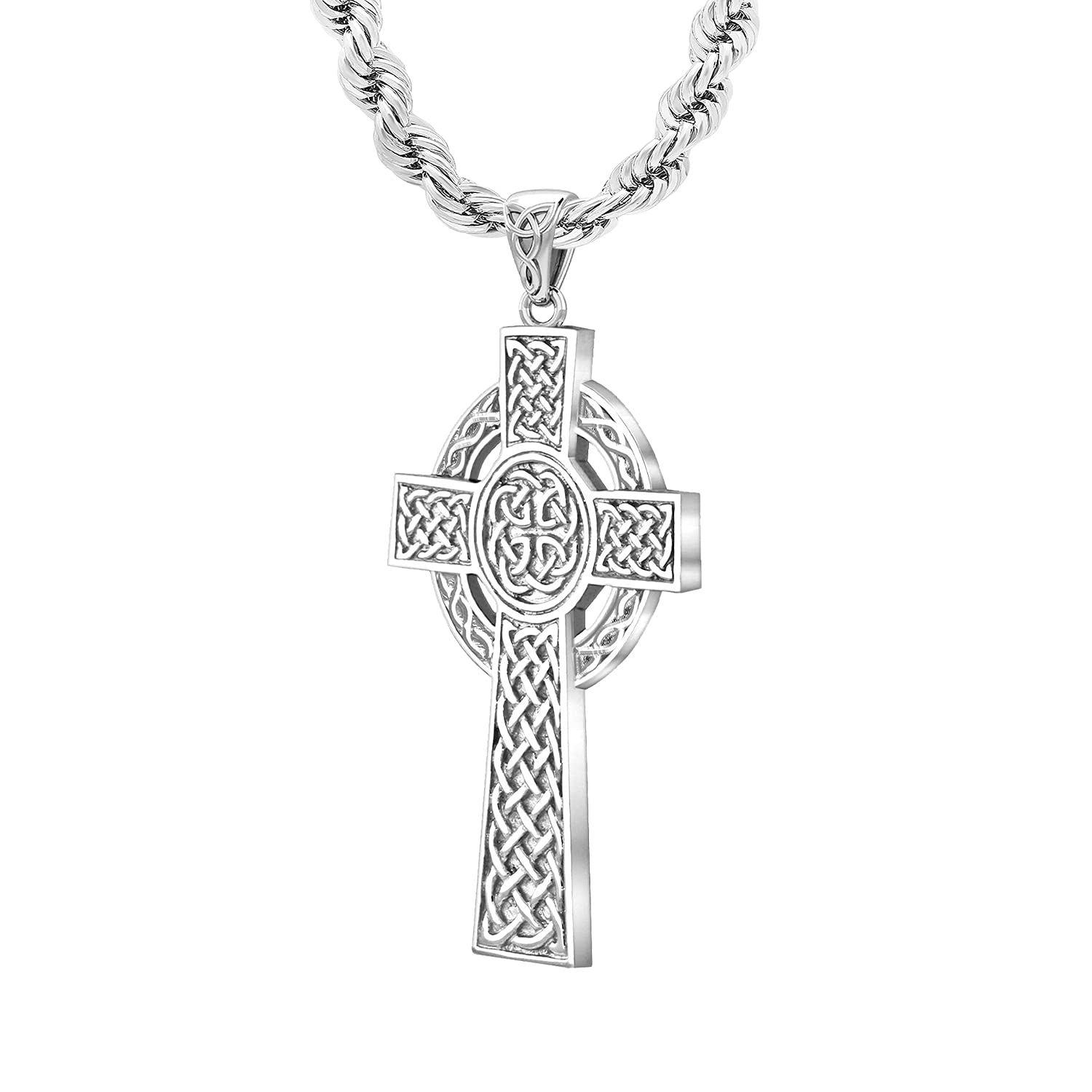 Mens Irish Celtic Triquetra Triangle Trinity Knot Pendant Necklace Box  Chain 24