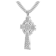 925 Sterling Silver Large High Polished Finish Irish Celtic Cross Pendant Necklace - US Jewels