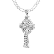 925 Sterling Silver Large High Polished Finish Irish Celtic Cross Pendant Necklace - US Jewels