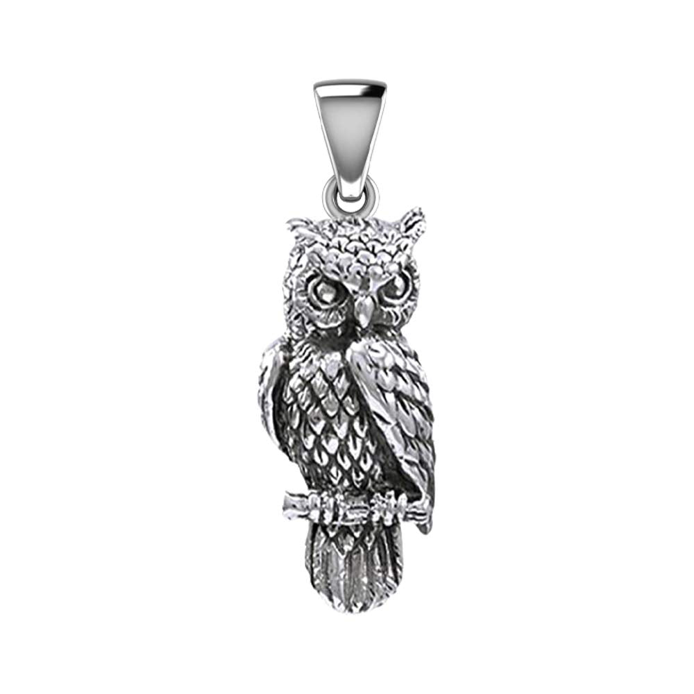 925 Sterling Silver Owl Bird Charm Animal Pendant Necklace - US Jewels