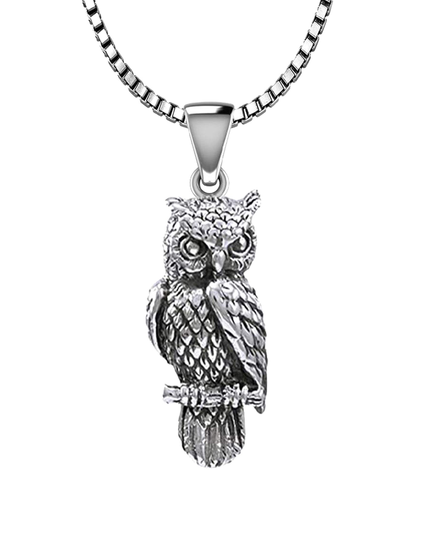 925 Sterling Silver Owl Bird Charm Animal Pendant Necklace - 18in 1.5mm Box  Chain