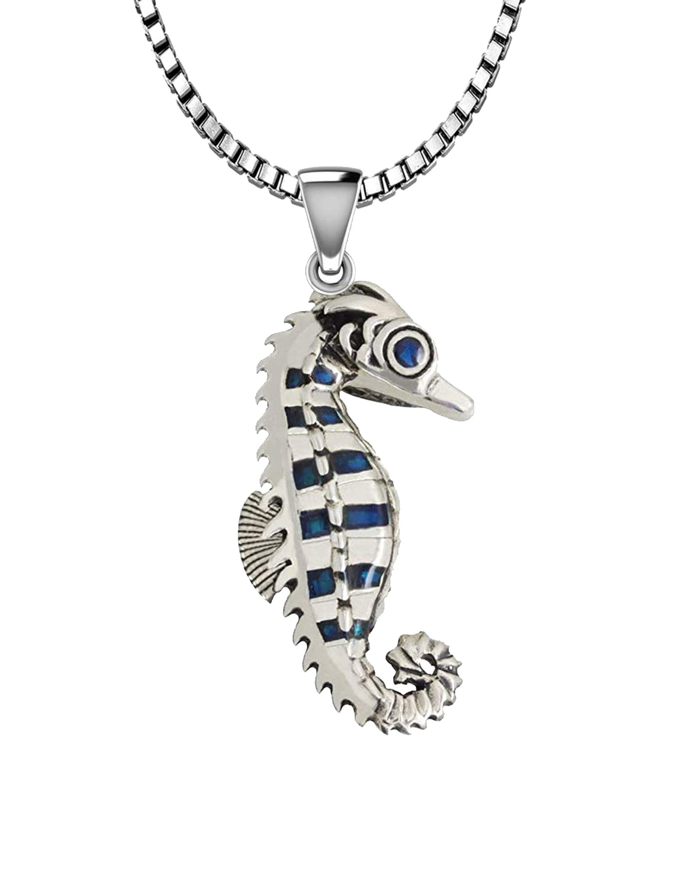 925 Sterling Silver Paua Shell 3D Seahorse Aquatic Pendant Necklace - US Jewels