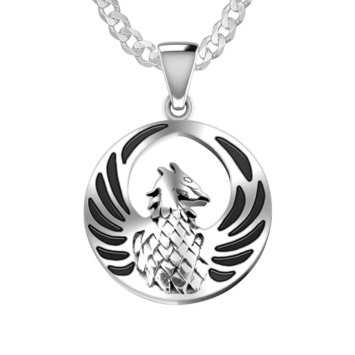 925 Sterling Silver Phoenix Flying Bird Charm Pendant Necklace - US Jewels