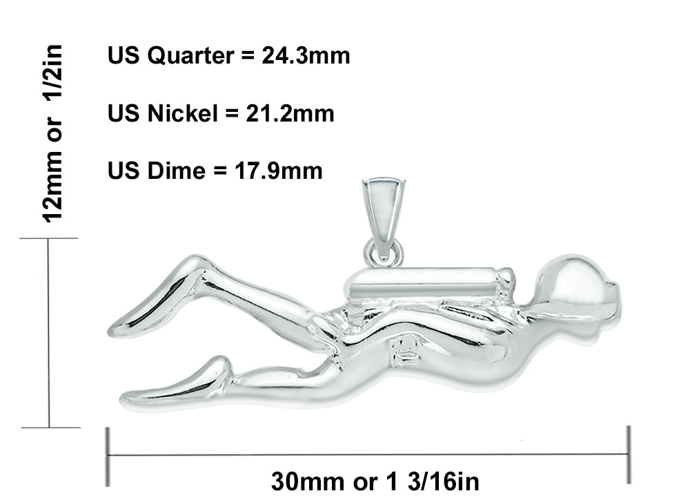 925 Sterling Silver Scuba Diver Nautical Pendant Necklace - US Jewels