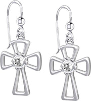 925 Sterling Silver Simulated Birthstone Cross Earrings - US Jewels