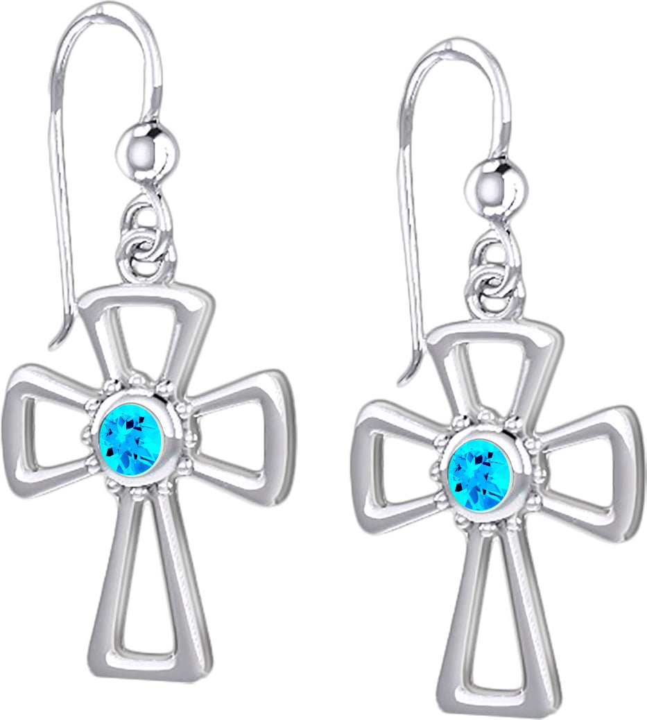 925 Sterling Silver Simulated Birthstone Cross Earrings - US Jewels