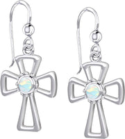 925 Sterling Silver Simulated Birthstone Cross Earrings - US Jewels