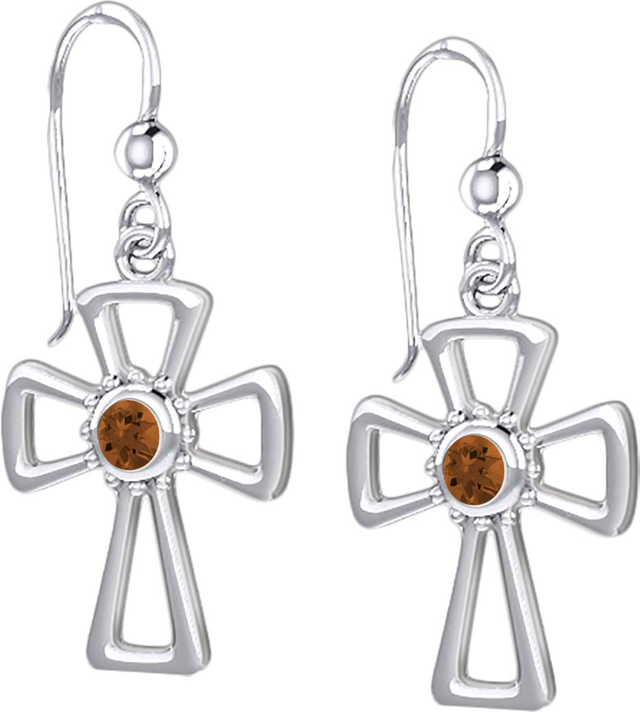 925 Sterling Silver Simulated Birthstone Cross Earrings - US Jewels