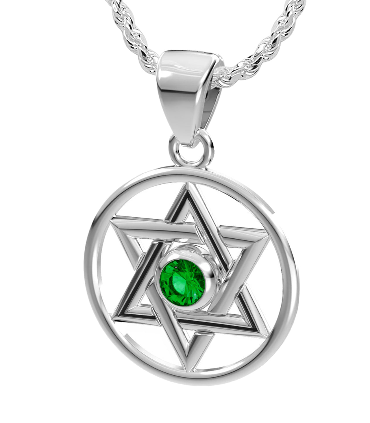 925 Sterling Silver Star of David Birthstone Pendant Necklace - US Jewels
