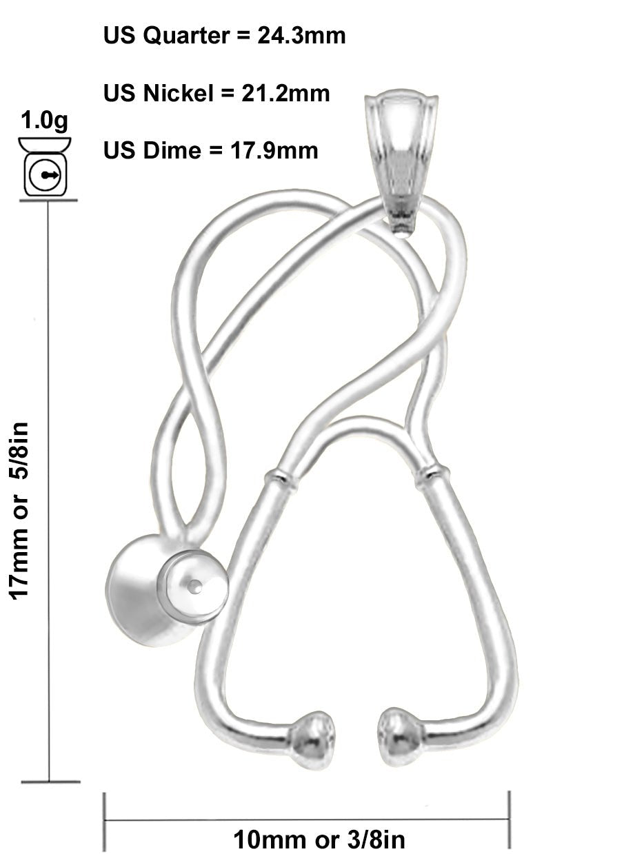 925 Sterling Silver Stethoscope Medical Pendant Necklace - US Jewels