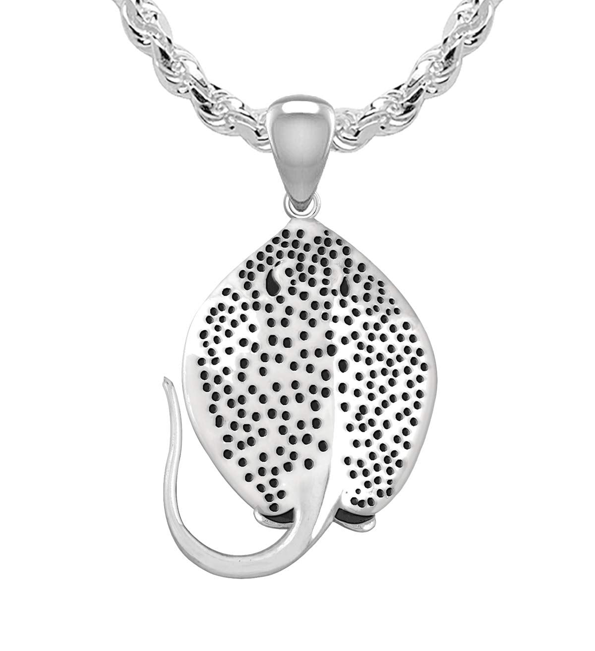 925 Sterling Silver Stingray Aquatic Pendant Necklace - US Jewels