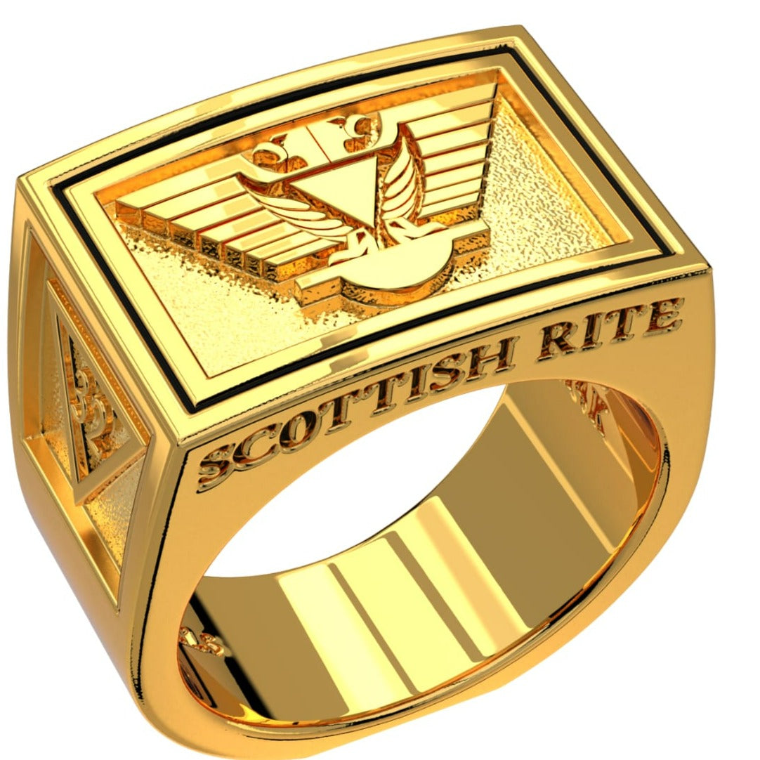 Men's Heavy Solid 10K or 14K Yellow Gold or White Gold Scottish Rite Ring Band