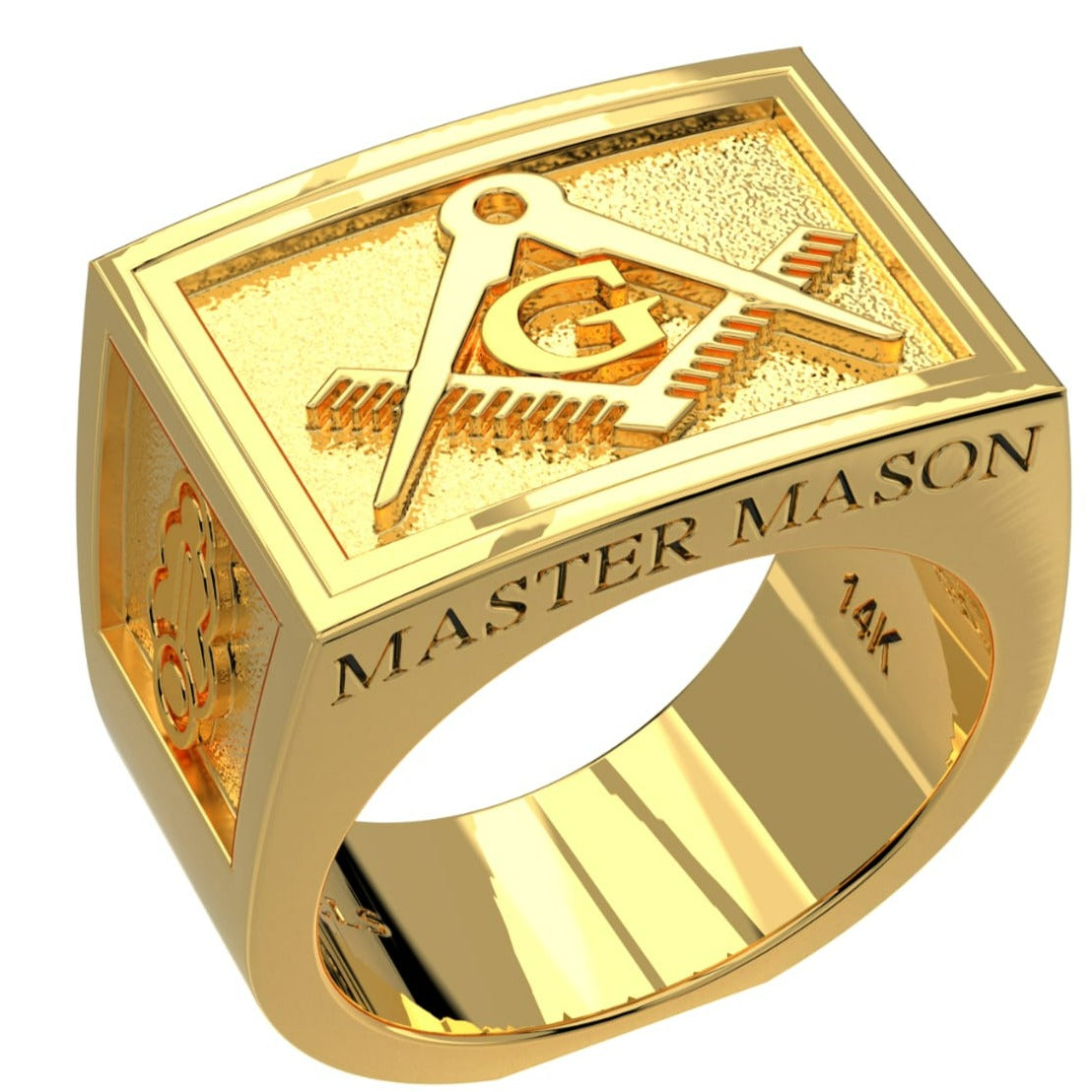 Men's Heavy Solid 10K or 14K Yellow Gold or White Gold Freemason Master Mason Ring Band