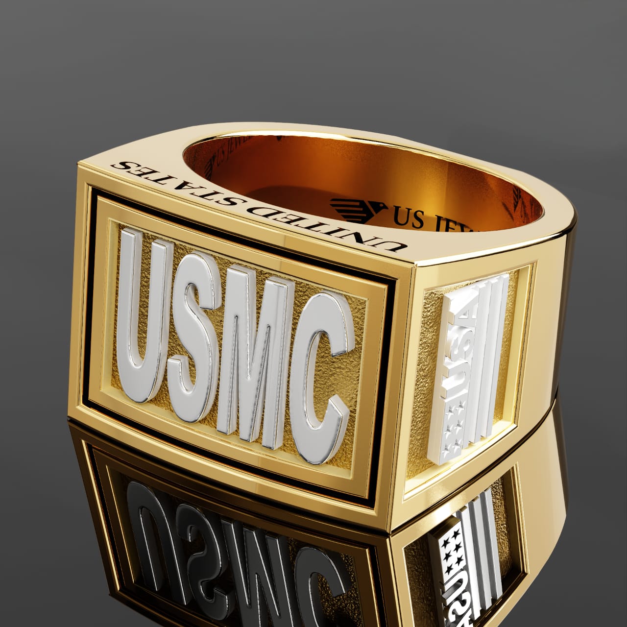 Men's Heavy 10k or 14k Yellow or White Gold US Marine Corps USMC Ring Band