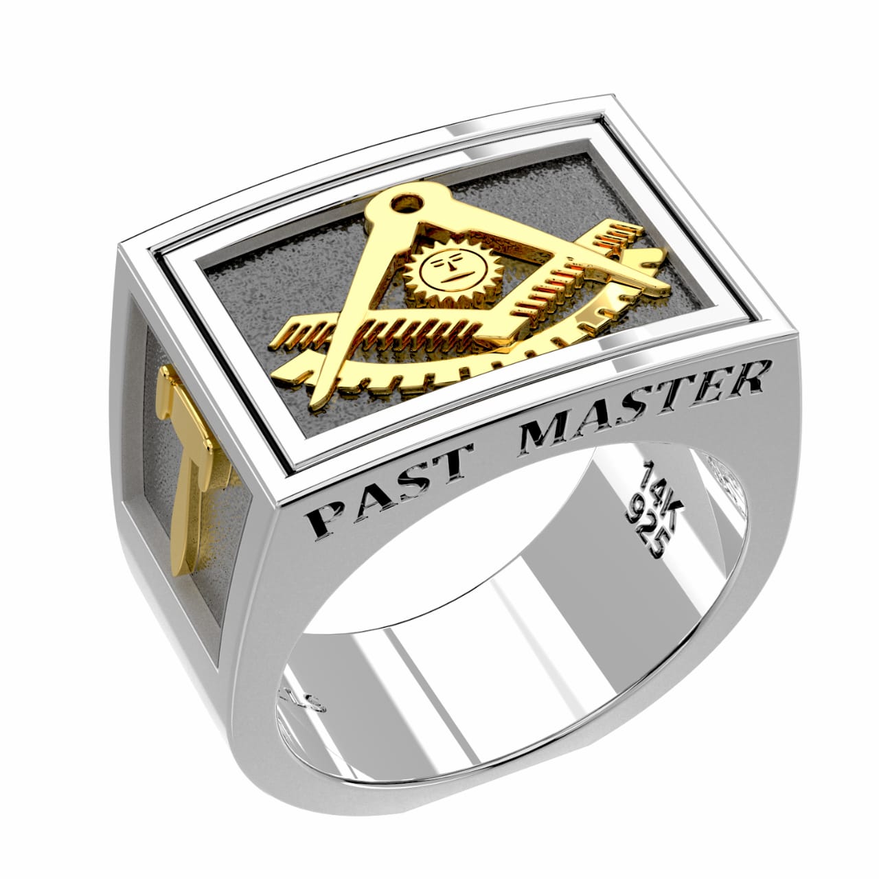 Men's Two-Tone Past Master 925 Sterling Silver and 14k Yellow Gold Masonic Ring
