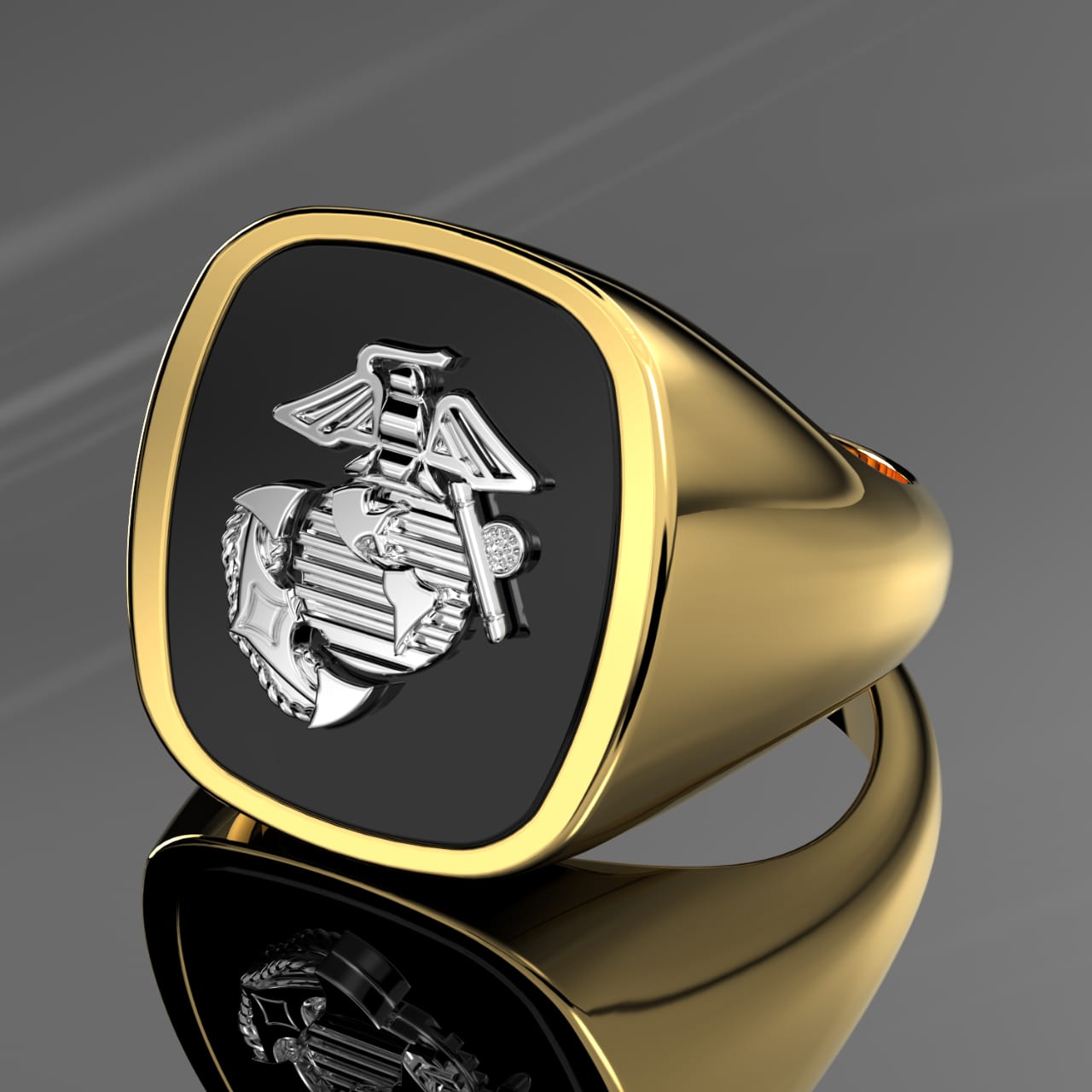 Customizable 10k or 14k Gold US Military Solid Back Ring, Army, Marine Corps, Navy