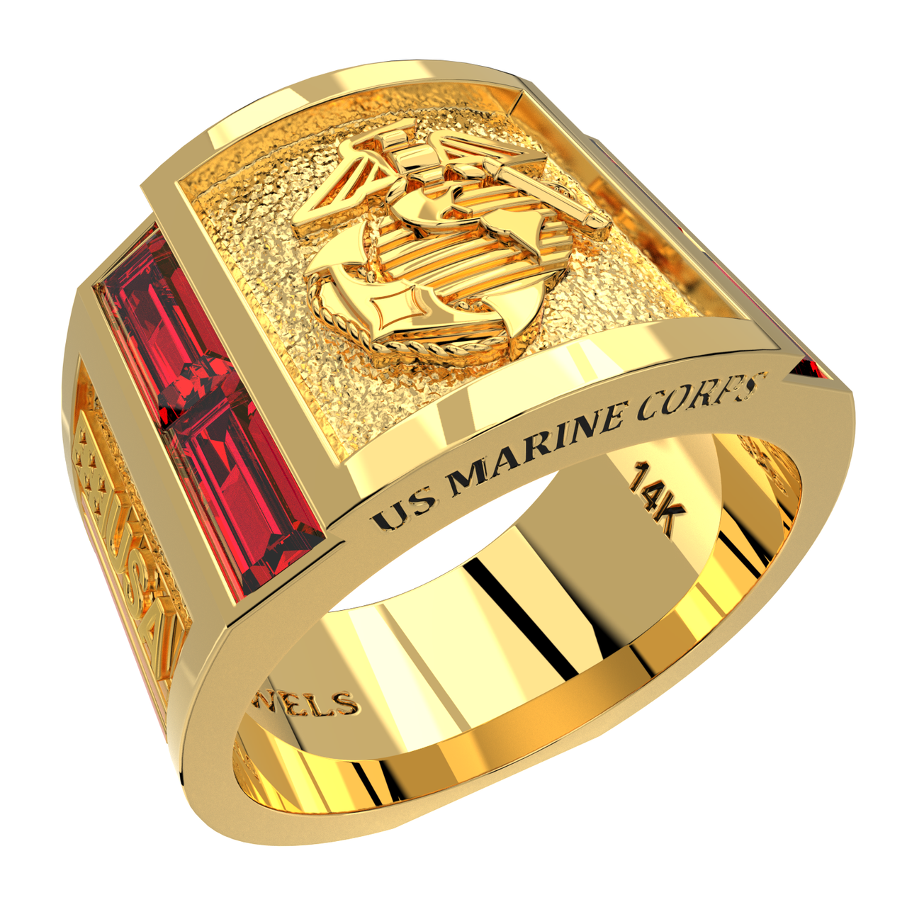 Men's Heavy 10k or 14k Yellow or White Gold US Marine Corps USMC Ring Band w/ Gemstones