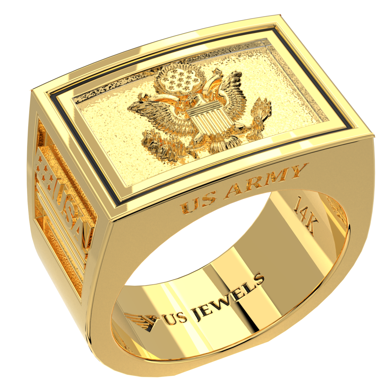14k Gold US Army Ring for Men Military Veteran | US Jewels