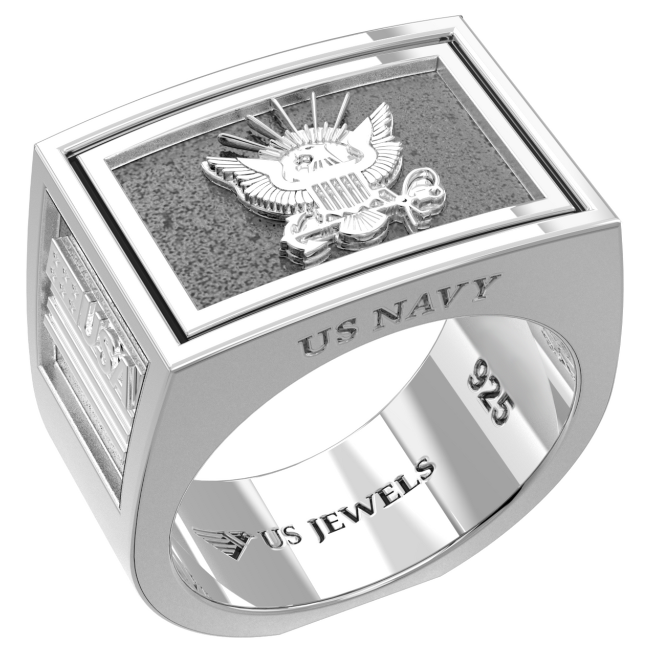 925 Sterling Silver US Navy Solid Back Statement Ring