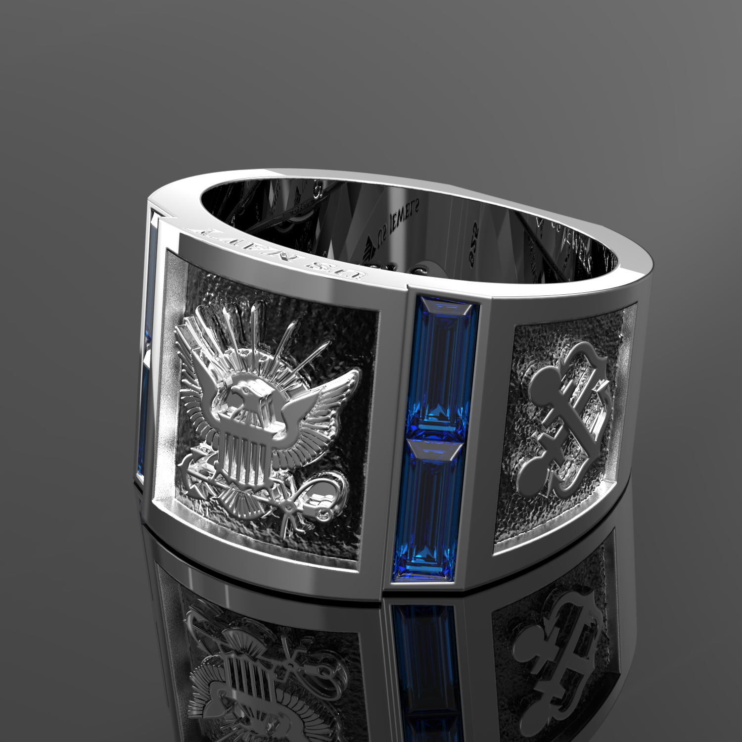 Sterling Silver US Navy Military Solid Back Ring