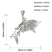 Antique Finish 925 Sterling Silver Aboriginal Shark Aquatic Pendant Necklace - US Jewels