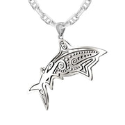 Antique Finish 925 Sterling Silver Aboriginal Shark Aquatic Pendant Necklace - US Jewels