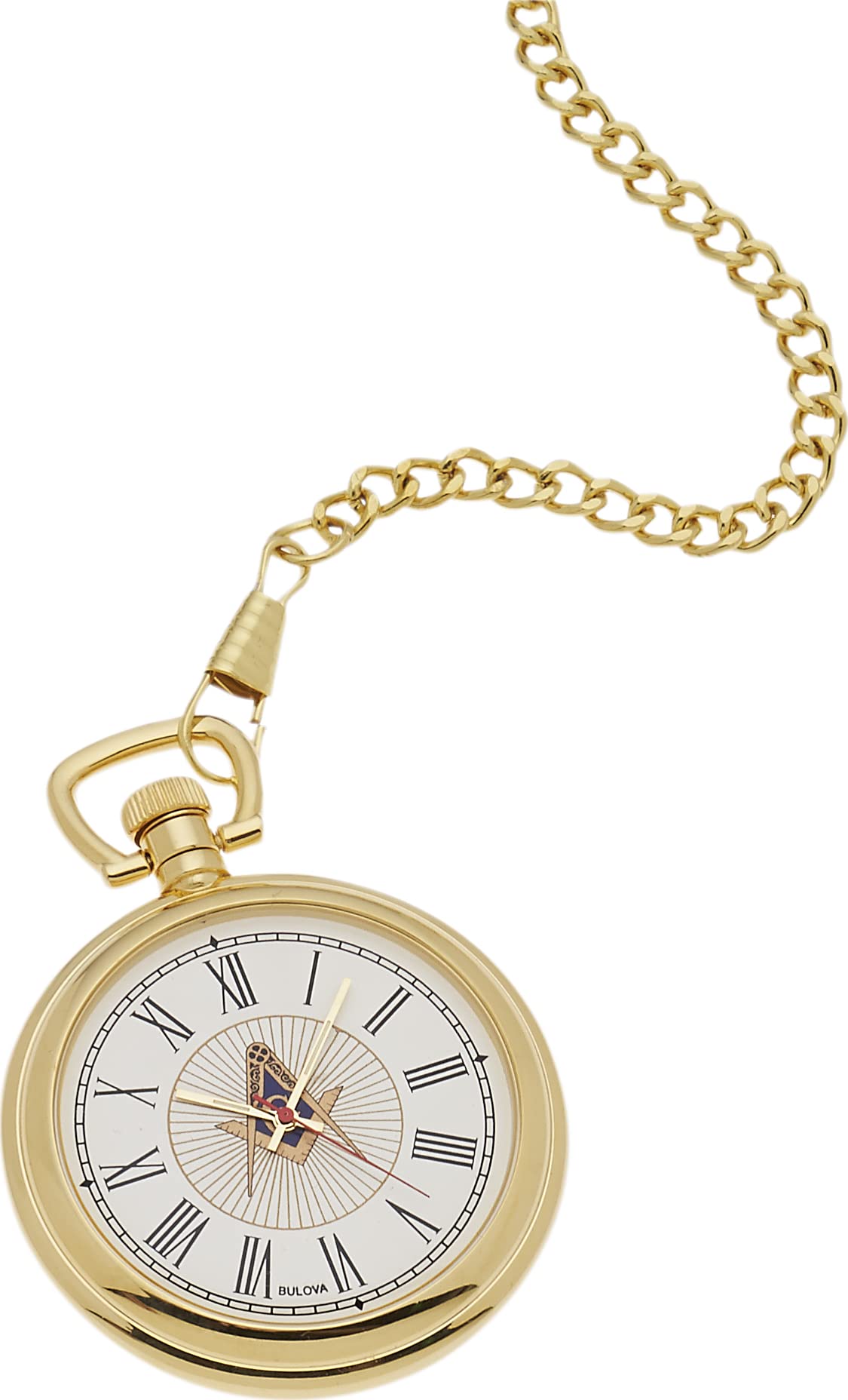 Bulova Gold Plated Freemason Masonic Pocket Watch and Matching Chain - US Jewels