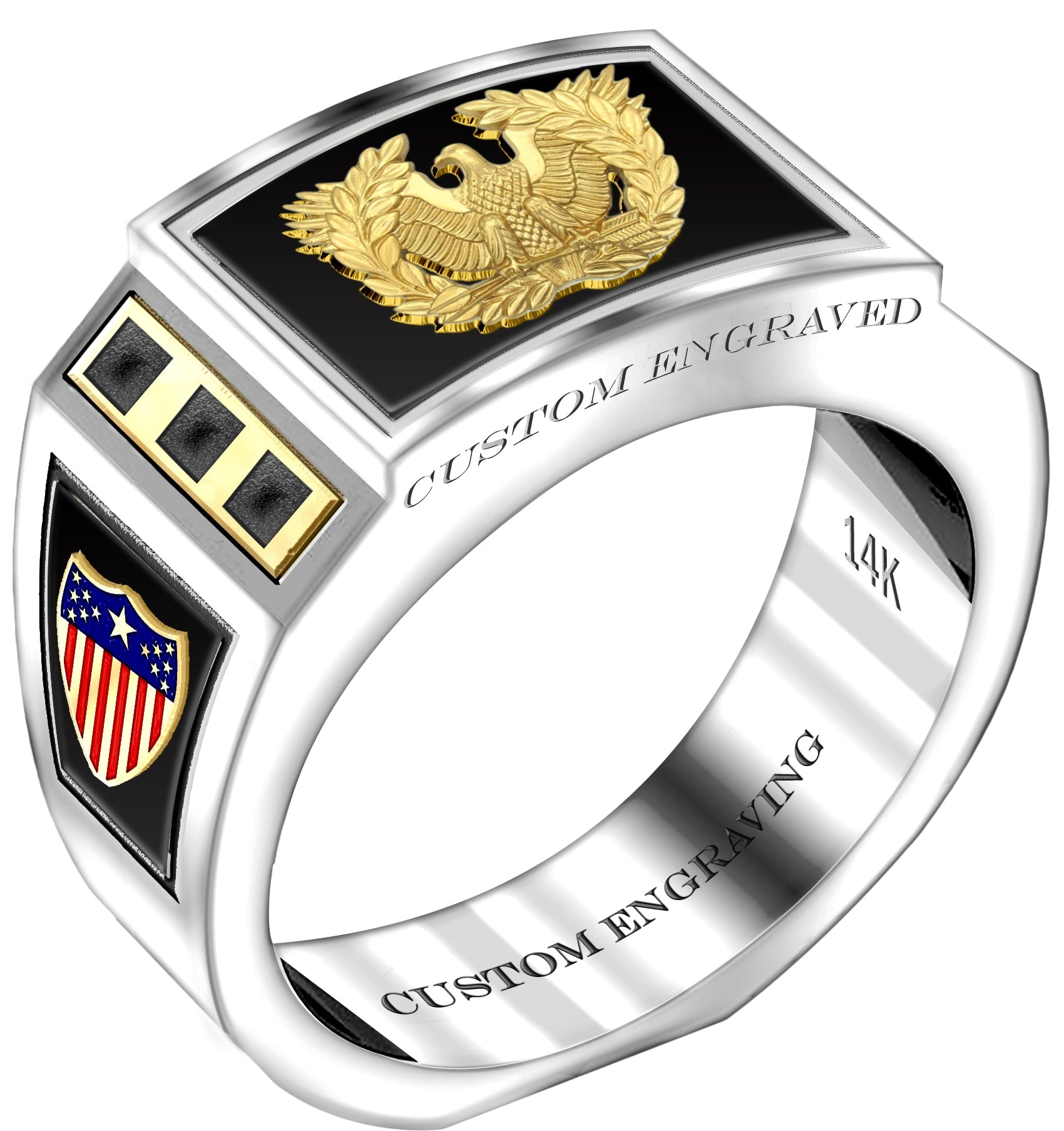 Customizable 8mm Solid Back 14k Gold Army Warrant Officer Ring - US Jewels