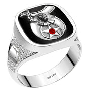 Customizable 925 Sterling Silver with Optional 10K or 14K Trim Solid Back Masonic Ring - US Jewels