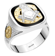 Customizable 925 Sterling Silver with Optional 10K or 14K Trim Solid Back Masonic Ring - US Jewels