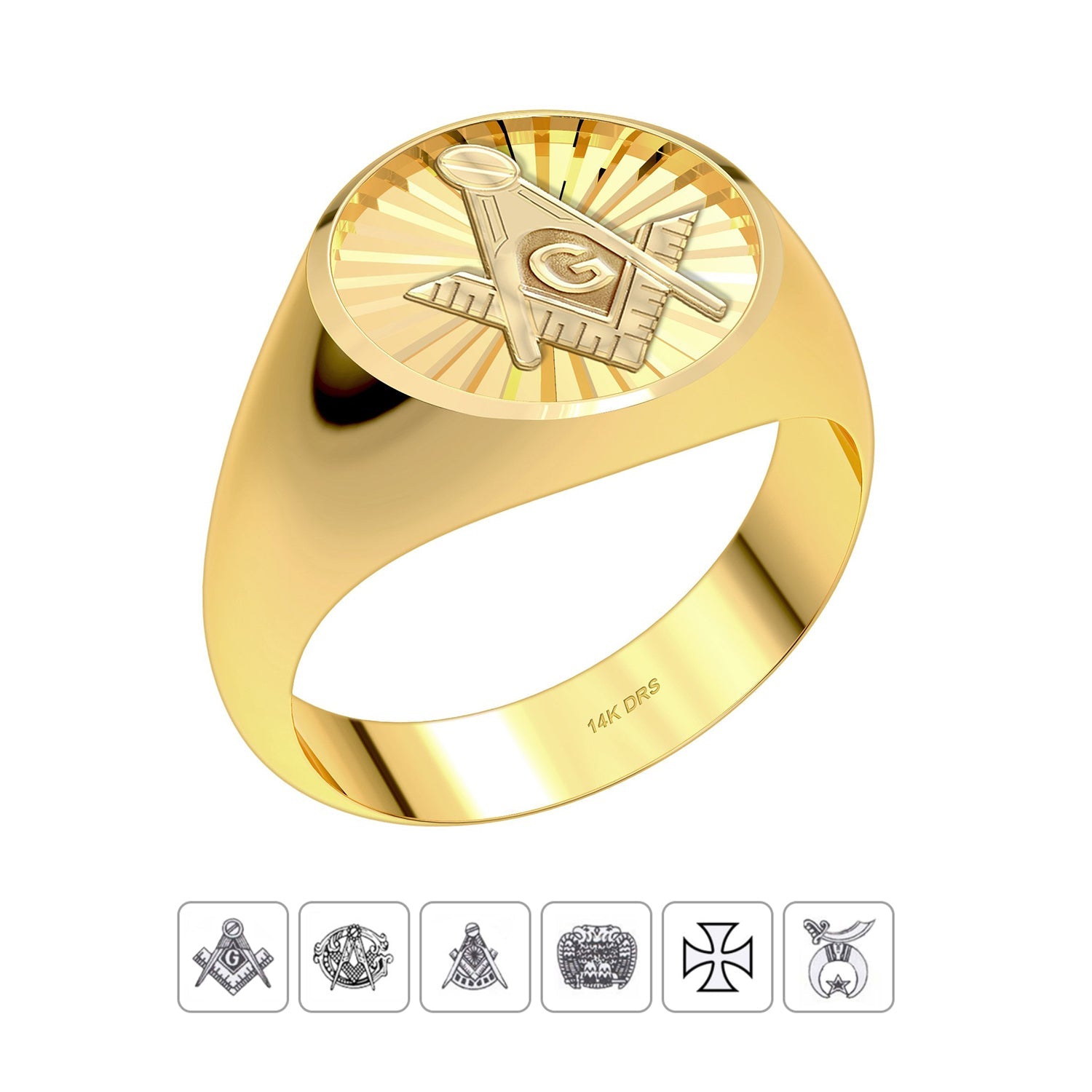 Customizable Men's 10k or 14k White or Yellow Gold Masonic Ring - US Jewels