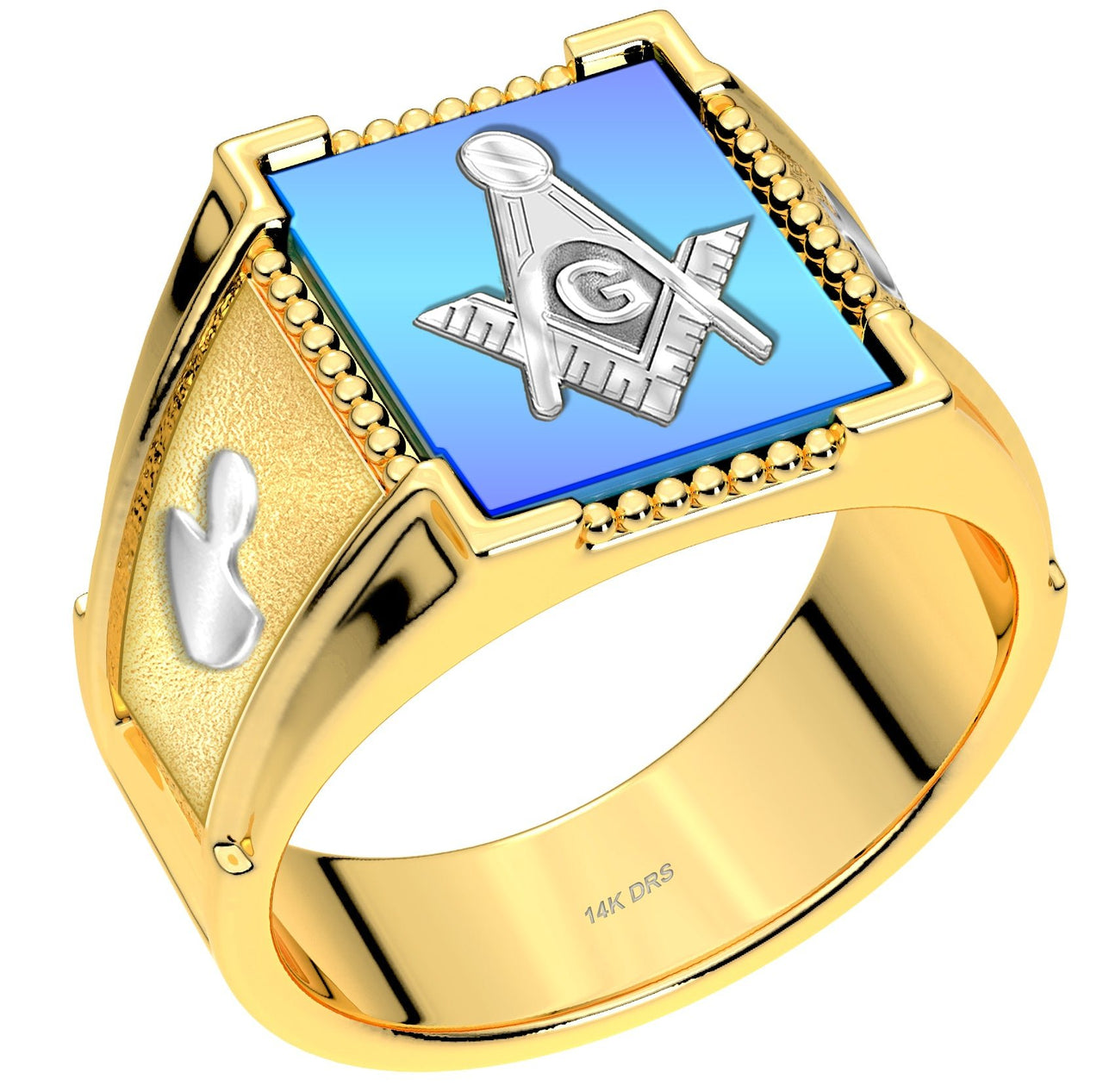 Customizable Men's 10k or 14k White or Yellow Gold Masonic Solid Back Ring - US Jewels