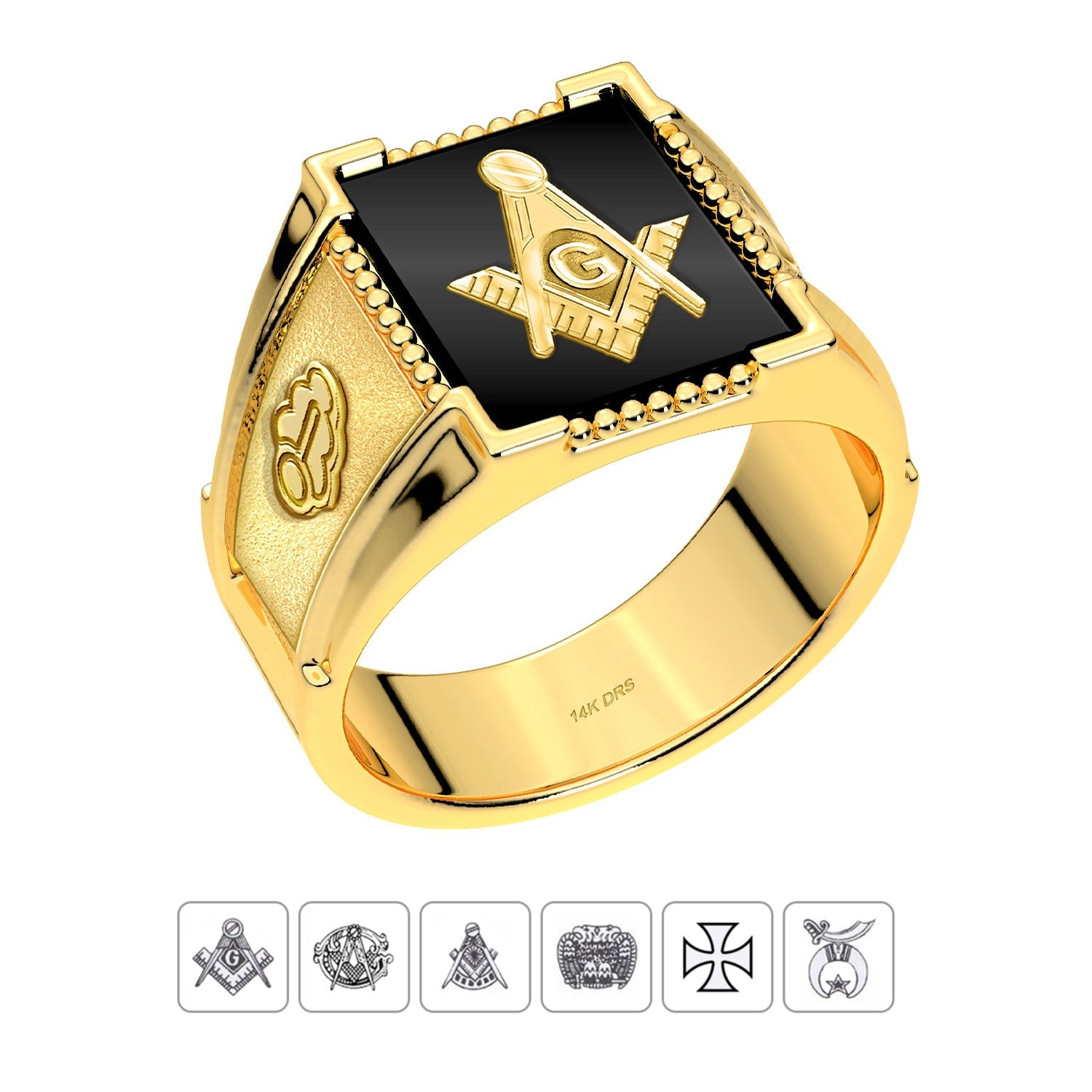 Customizable Men's 10k or 14k White or Yellow Gold Masonic Solid Back Ring - US Jewels