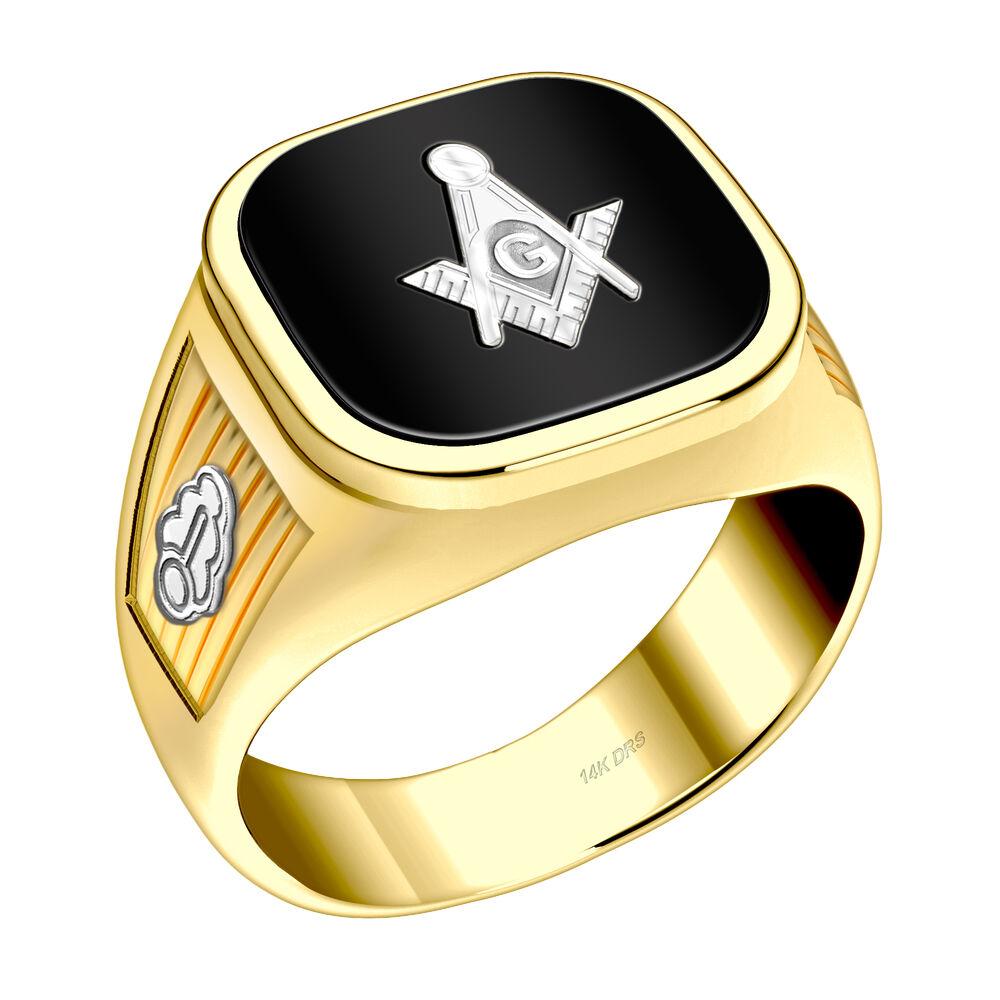 customizable mens 14k yellow gold masonic ring 397519