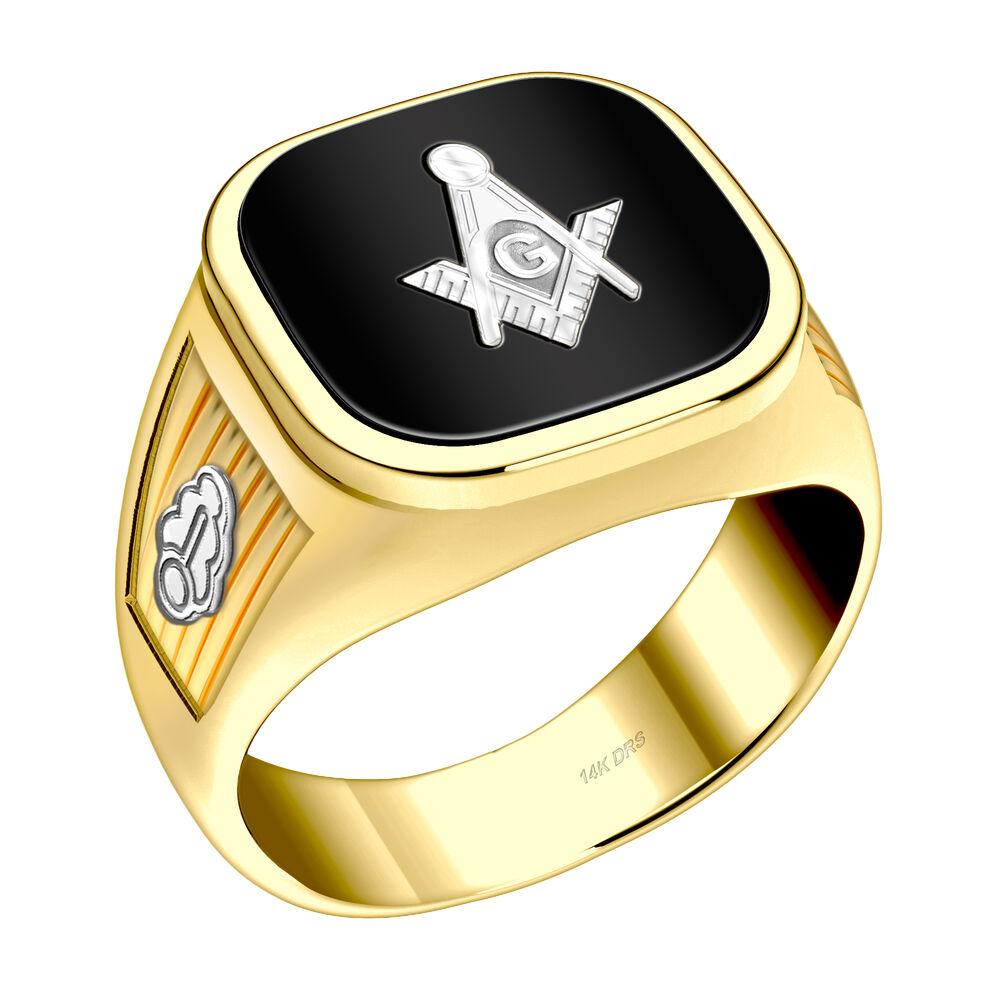 Customizable Men's 14k Yellow Gold Masonic Ring - US Jewels